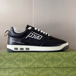 Gucci Low Top Black Leather Graphic Trainers