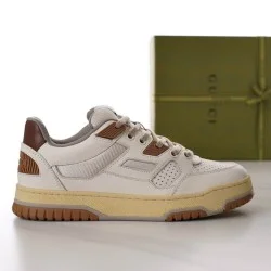 Gucci Breathable Leather Low Top Trainers White Brown