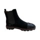 Christian Louboutin Men's Black Studded Suede Chelsea Boots Side Profile Side profile of Christian Louboutin Men's Black Studded Suede Chelsea Boots featuring spiked toe cap