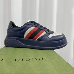 Gucci Dark Blue Leather Web Pattern Chunky Low Top Trainers