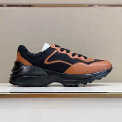 Gucci Rhyton Black Brown Leather Panel Low Top Trainers