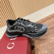 Gucci Ripple Trainer Side View in black and grey Single Gucci Ripple trainer in black and grey sitting beside a shoe box