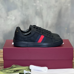 Gucci Ace Black Embossed Monogram Low Top Trainers