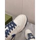 Gucci Low Top Leather Trainers In White And Blue Toe Cap Detail Close-up of perforated toe cap on Gucci Low Top Leather Trainers In White And Blue