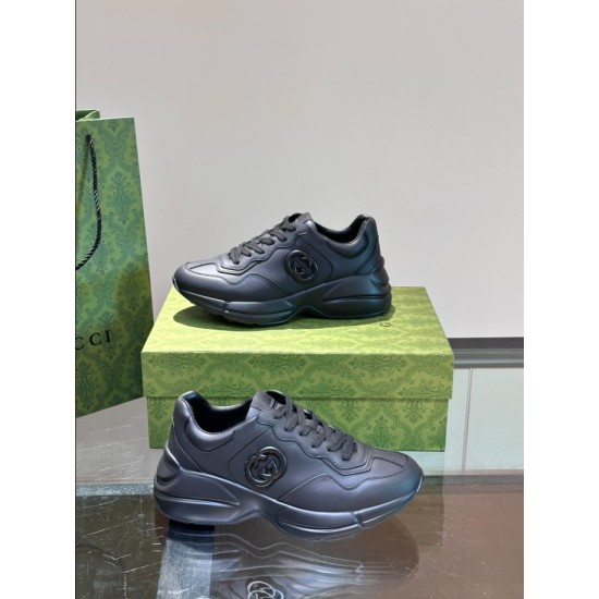 Replica Gucci Trainers Rhyton Black Leather  – Gcc172 Uk - 9434 - Buddha Luxury