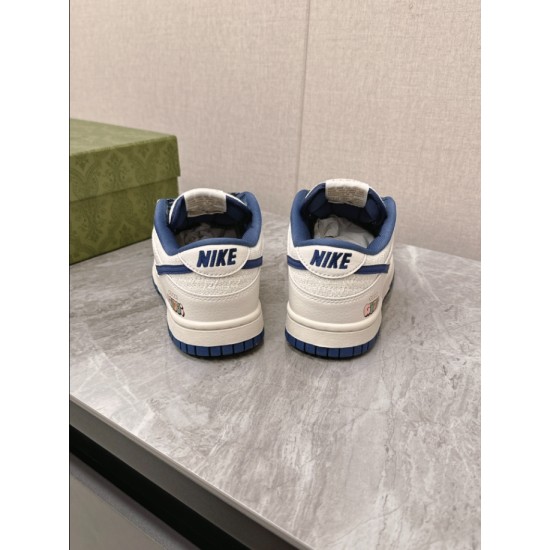 Gucci Low Top Leather Trainers In White And Blue Rear View Rear heel view of Gucci Low Top Leather Trainers In White And Blue showing brand lettering