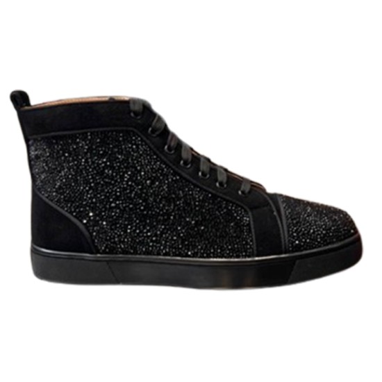 Christian Louboutin Black Crystal High Top Trainer Side Profile Christian Louboutin black crystal high-top trainer side profile view