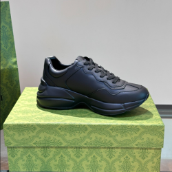 Gucci Rhyton Black Leather Low Top Chunky Trainers