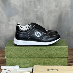 Gucci Black Leather Low Top Trainers White Sole Premium