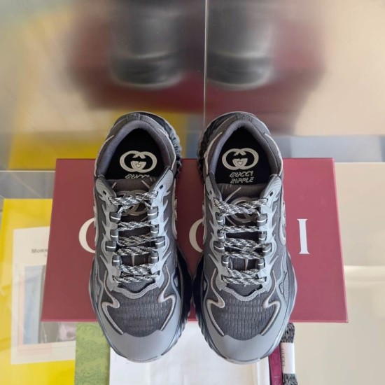 Gucci Ripple Low Top Trainers Black Grey Fabric top-down overhead view