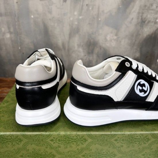 Gucci Leather Low Top Trainers Black White heel counter and rear midsole