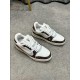 L Trainer Damier Leather White Brown Low Top Trainers Dynamic Pair View Overhead angled view of both L Trainer Damier leather white brown low top trainers showcasing side panel construction
