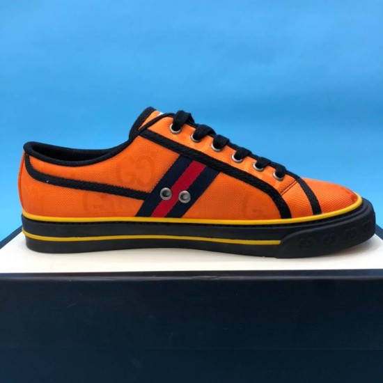 Gucci Off The Grid Orange Low Top Medial Profile Inner side view of Gucci Off The Grid Orange Canvas Low Top Trainer with eyelets