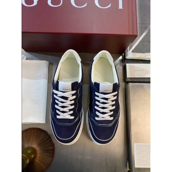 Gucci Lace-Up Dark Navy Blue And White Trainers Top View Top-down view of Gucci Lace-Up Dark Navy Blue And White Trainers