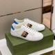 Gucci Ace Leather Low Top Trainers White Blue pair angled view