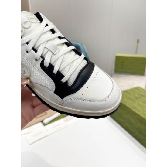Gucci Mac80 Toe Cap Detail in off-white and black Detailed view of off-white toe cap with perforations and black leather trim