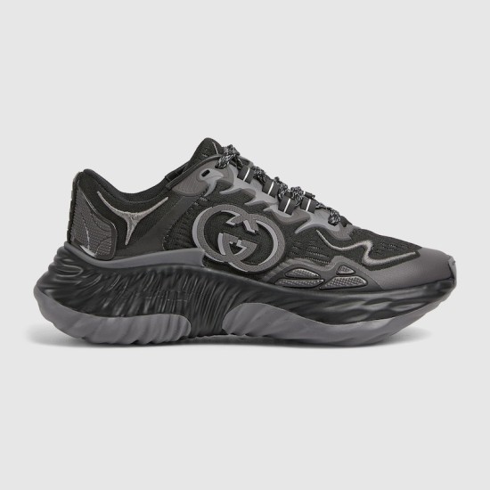 Gucci Ripple Low Top Trainers Black Grey Fabric side profile view