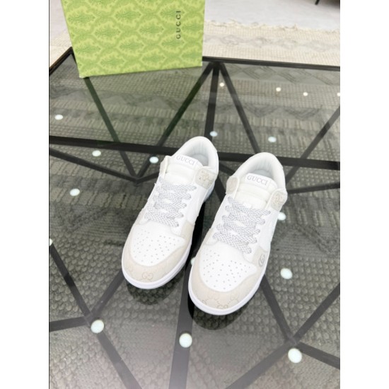 Gucci Monogram Panel White And Beige Leather Low Top Trainers Top View Gucci Monogram Panel White And Beige Leather Low Top Trainers top view