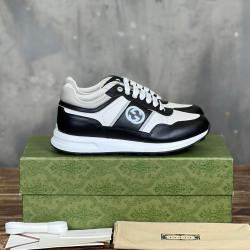 Gucci Leather Low Top Trainers Black White Leather