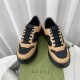 Gucci Monogram Leather Chunky Sole Trainers Black Brown Front Pair Front pair view of Gucci Monogram Leather Chunky Sole Trainers in black and brown resting on a green box