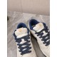 Gucci Low Top Leather Trainers In White And Blue Laces Detail Detailed view of tongue tag and patterned laces on Gucci Low Top Leather Trainers In White And Blue