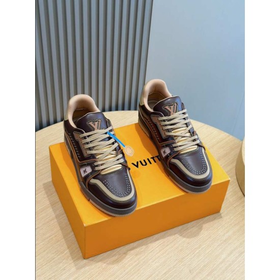 L Trainer Marron Brown Leather Low Top Sneakers placed on box