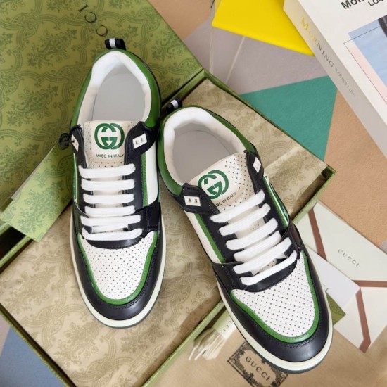 Gucci Screener Leather Trainers Green Black White top-down toe box view