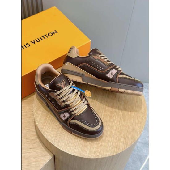 L Trainer Marron Brown Leather Low Top Sneakers displayed together