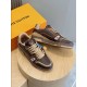 L Trainer Marron Brown Leather Low Top Sneakers displayed together