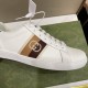 Gucci Ace Leather Low Top Trainers White Blue close-up side webbing view