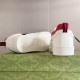 Rear heel view and rubber sole pattern of Gucci White Leather Low-Top Trainers With Red Trim