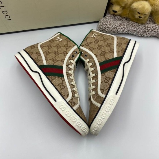 Gucci High Top Tennis 1977 Canvas Trainers Beige Inverted Pair in pink Gucci High Top Tennis 1977 Canvas Trainers Beige inverted pair view in pink