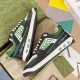 Gucci Screener Leather Trainers Green Black White pair inside box