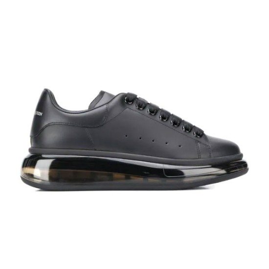 Alexander McQueen Black Transparent Sole Trainers Side Profile Alexander McQueen Black Transparent Sole Lace-Up Trainers profile view