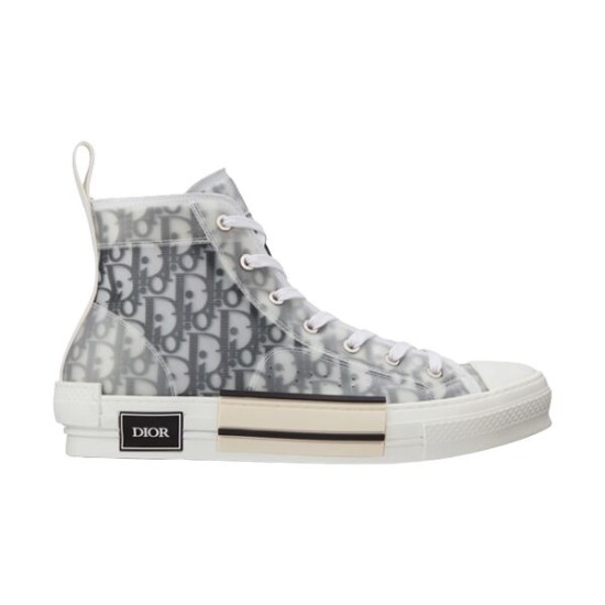 Side view of Dior B23 high-top white trainers with translucent overlays