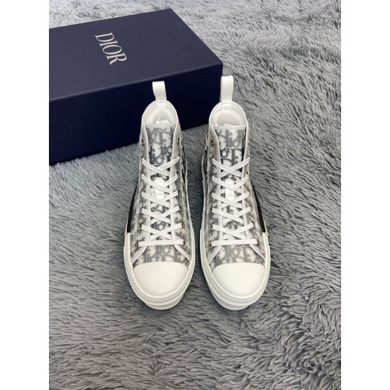 Front top-down view of Dior B23 high-top white trainers with laces