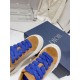 Dior B33 Blue Laces and Suede Toe Detail in brown and cream Close-up of royal blue chunky laces and brown suede toe box on Dior B33 trainers in brown and cream