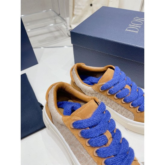 Dior B33 Interior Lining and Opening View in brown and cream Top-down view looking into the opening of Dior B33 trainers with tan leather lining in brown and cream