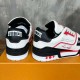 L Trainer Low Top Leather White Red Black Sneakers Rear View L trainer low top leather white red black sneakers rear heel counter view