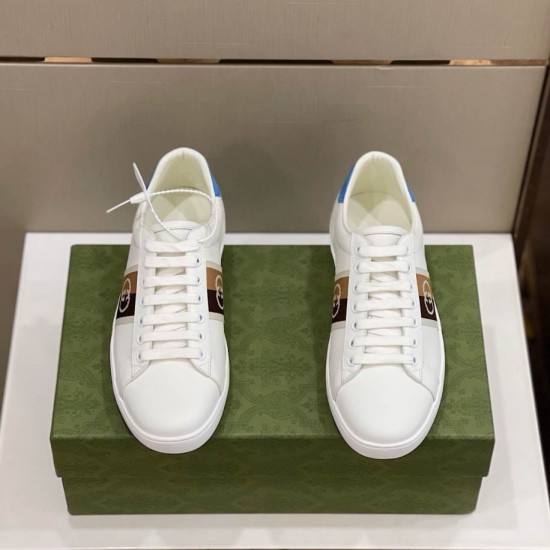Gucci Ace Leather Low Top Trainers White Blue pair top view