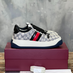 Gucci Screener Web Monogram Canvas Low Top Trainers Beige Blue