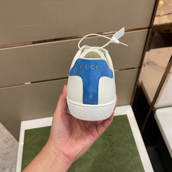 Gucci Ace Leather Low Top Trainers White Blue heel counter view