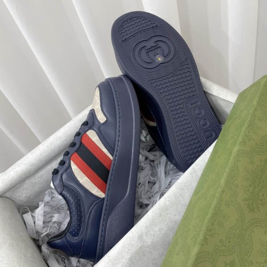 Gucci Dark Blue Trainers Outsole View Underside view showing tread pattern and dark blue rubber sole design