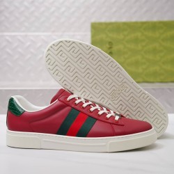 Gucci Ace Red Leather Trainers With Web Stripe Premium Gucci Ace Red Leather Trainers With Web Stripe Premium