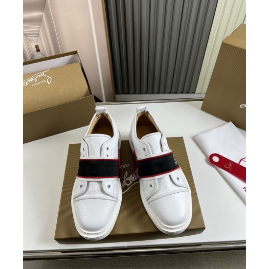 Pair of Christian Louboutin Adolescenza White Leather Trainers front view