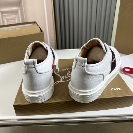 Rear view of heel counters on Christian Louboutin Adolescenza White Trainers