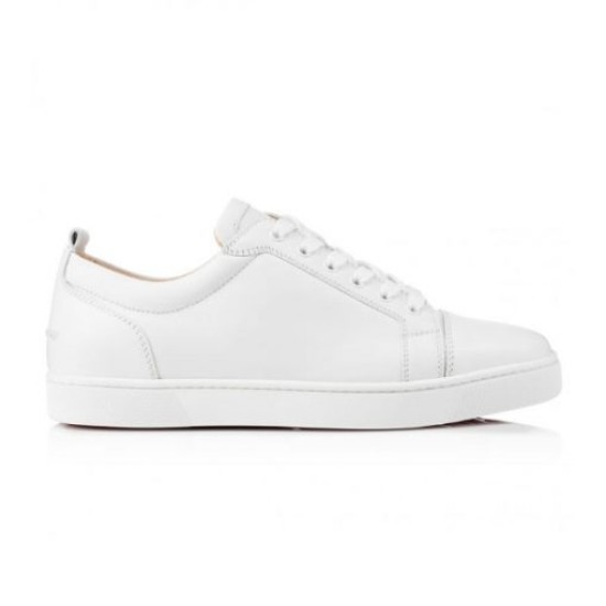 Christian Louboutin Louis Junior White Low Top Trainer Profile Studio profile shot of Christian Louboutin Louis Junior white leather low top trainer