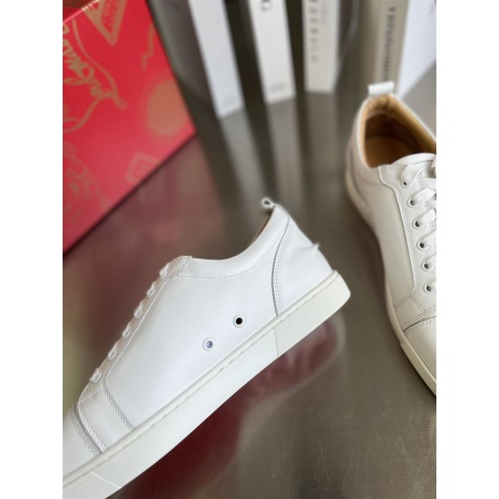 Christian Louboutin Louis Junior White Trainer Side Eyelets Detail Side close-up view showing side eyelets on white Christian Louboutin Louis Junior leather trainer