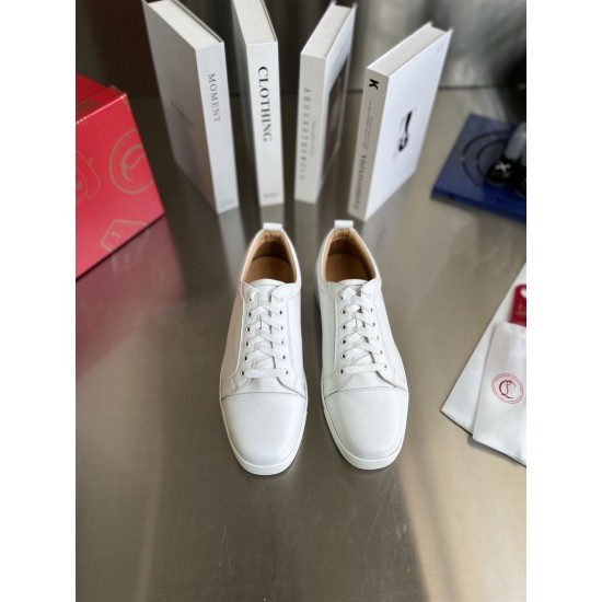 Christian Louboutin Louis Junior White Trainers Front Pair View Top front view of pair of white Christian Louboutin Louis Junior leather trainers