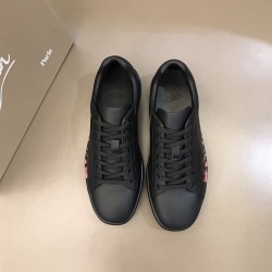 Christian Louboutin Black Leather Red Script Low Top Trainers Smooth